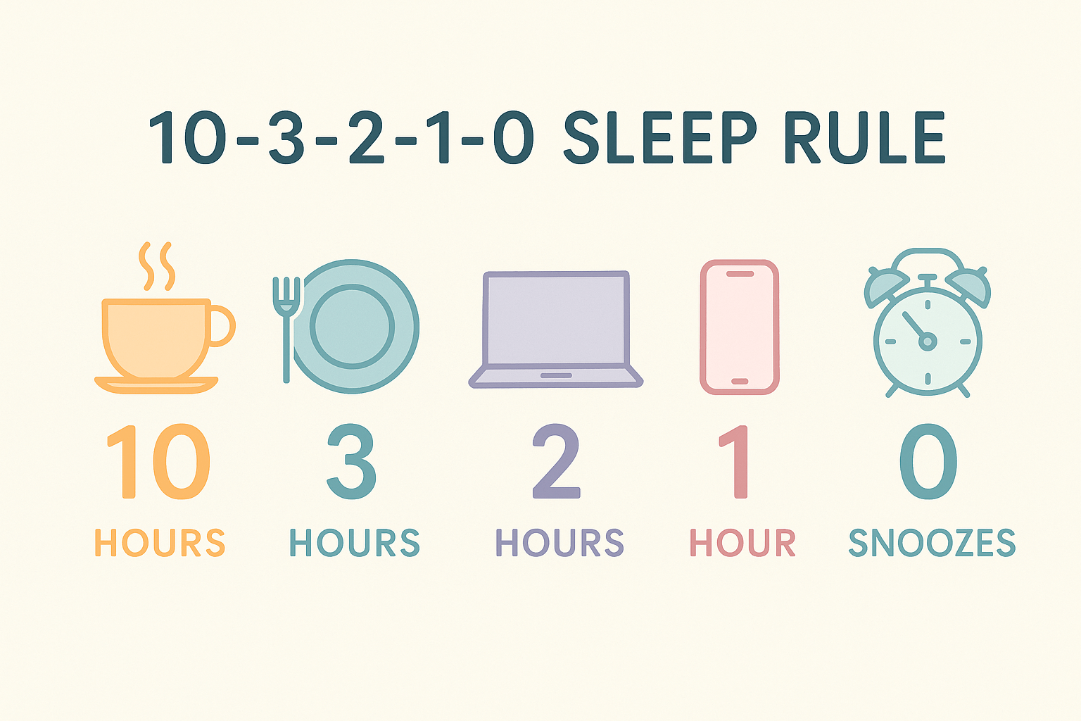Infographic on the 10-3-2-1-0 sleep rule for better rest